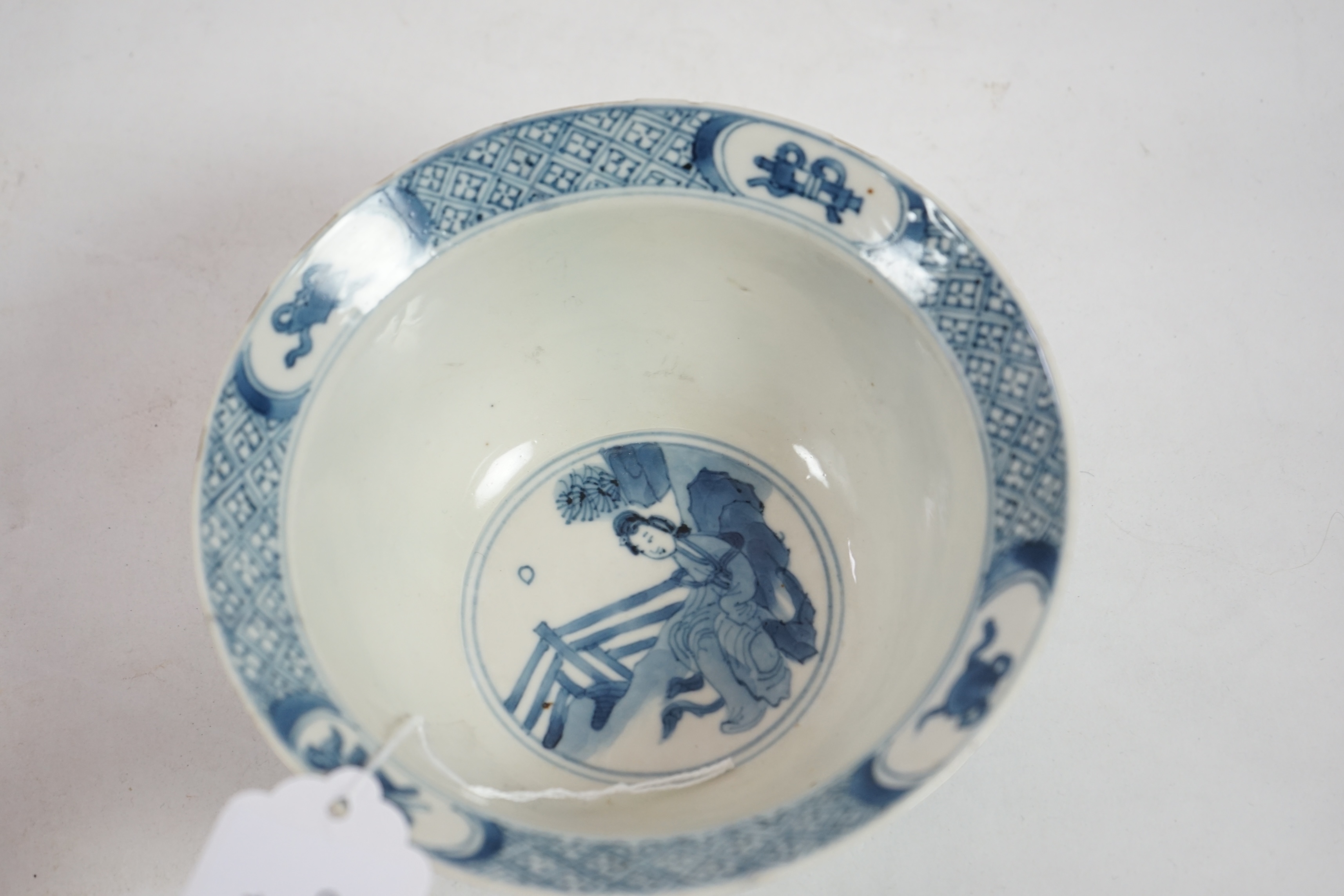 A Chinese blue and white bowl, Kangxi style, but 19th century